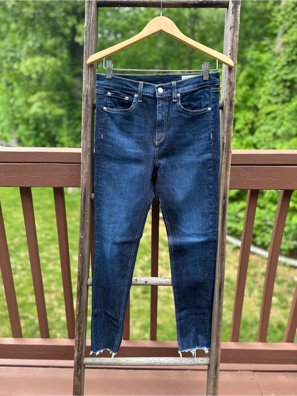 rag & bone Dark Indigo Skinny Jeans with Frayed Hem